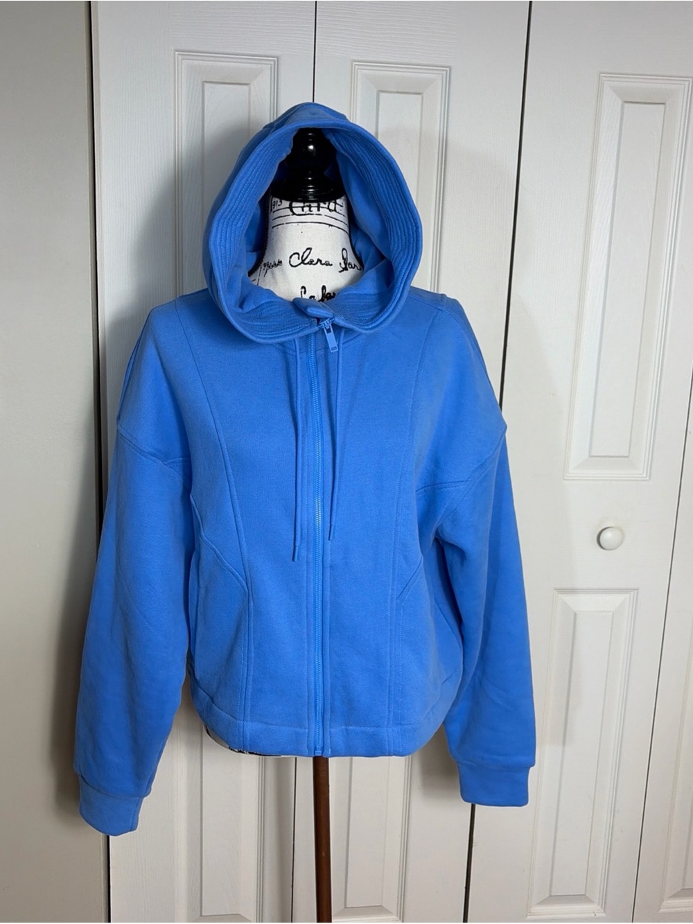 SPANX Blue Cotton Fleece Full Zip Hoodie Size Medium